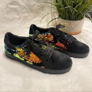 Call It Spring Sequin Sneakers Sparkles Iridescent Velvet Low Top Fashion Shoes